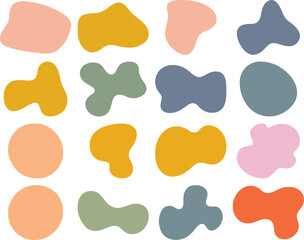 Abstract Organic Blob Shapes Set with Fluid Liquid Elements in Earthy Pastel Colors. Wavy Round Forms and Soft Liquid Doodle Elements. Modern Minimalist Oval Shapes.