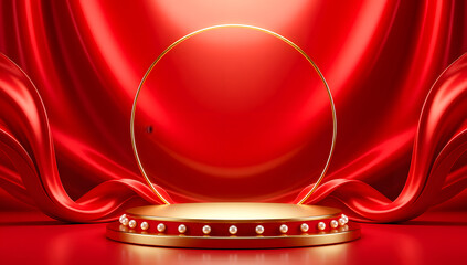 Elegant red silk stage display scene