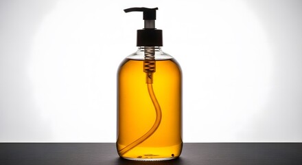 Amber Liquid Soap Dispenser on Black Surface