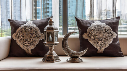 Fresh color tones enrich a bright living room interior during Eid al-Fitr
