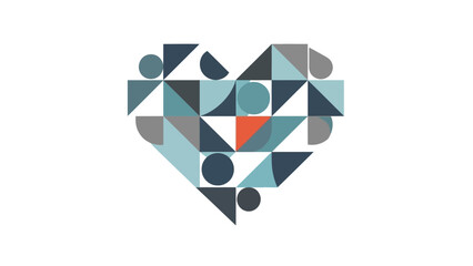Abstract geometric heart shape design with various colorful patterns and elements.