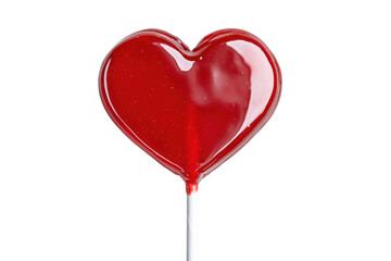 Red Heart Lollipop on Stick isolated on a transparent background candy sweet