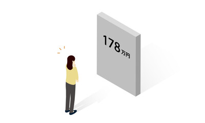 Isometric illustration of Japanese income threshold raised to 1.78 million yen / 年収の壁178万円への引き上げを表現したアイソメトリックイラスト