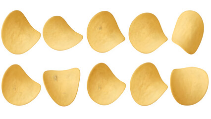 Nine beige potato chips isolated on transparent background
