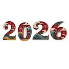 Vibrant 2026 numbers adorned with cultural waves clouds and floral elements