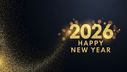 Glittering gold 2026 happy new year graphic design on a dark background