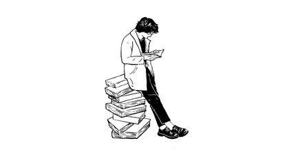Person Reading Book Illustration with Copy Space, Learning and Education Concept