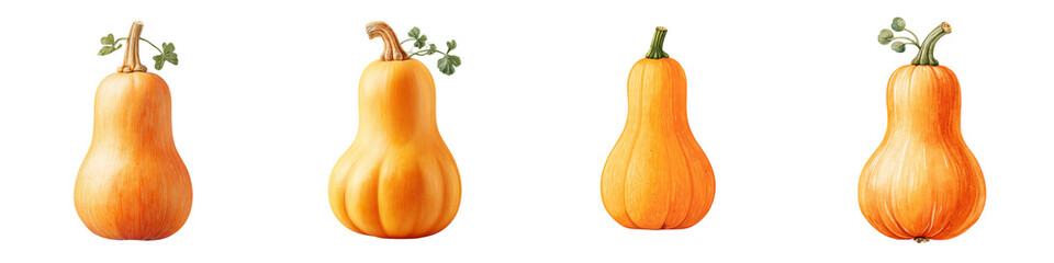 Butternut Squash Variety: Collection of Orange Pumpkins Isolated on White