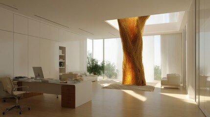 Modern Office Interior, Minimalist Design, Bright Workspace