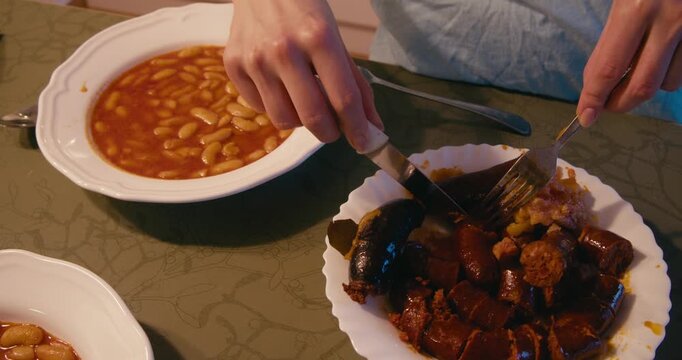 Authentic fabada asturiana traditional meal