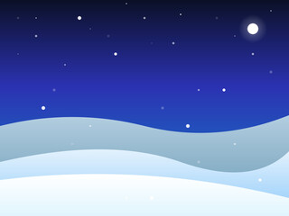Fototapeta premium Minimalist Winter Night Landscape with Moon and Falling Snow