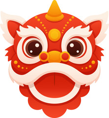 Chinese Lion Dance Head Vector Illustration