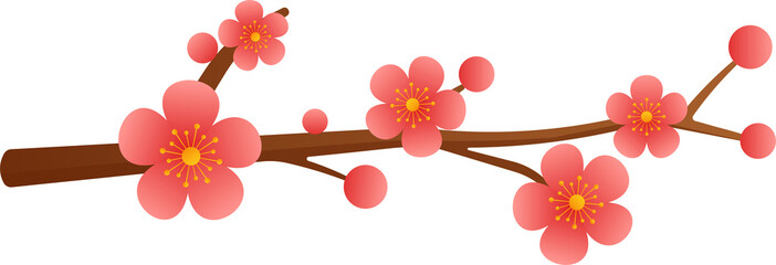 Illustration of Cherry Blossom Branch with Pink Flowers
