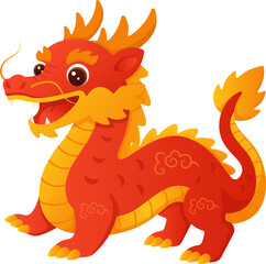 Cartoon Illustration of a Red Chinese Dragon