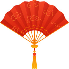 Illustration of a Red Hand Fan with Tassel