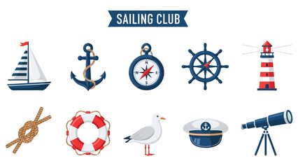Collection of ten nautical and sailingthemed icons arranged in two rows on a white background © Faisal