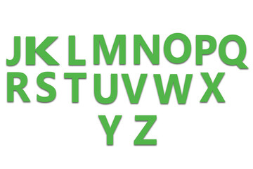 Green Modern Alphabet Set: Letters J through Z with Shadow Effect