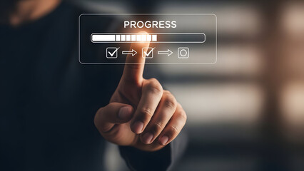 Person interacting with a futuristic progress bar interface