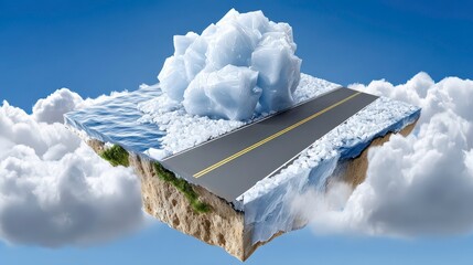 Floating Island, Road, Iceberg, Fantasy Landscape, Surreal