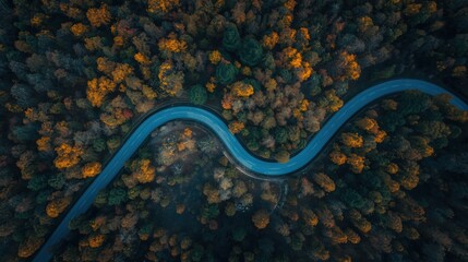 Winding road through autumn forest