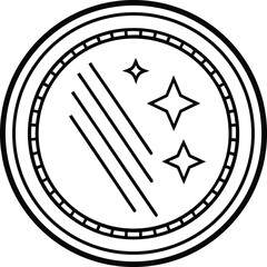 Gold coin line art with stars and diagonal lines minimalist
