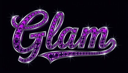 Glamorous Text Design with Shiny Purple Gems and Sparkles