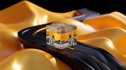 Golden Liquid Cube Abstract, Luxury Design Element Art