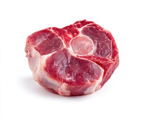 Obraz premium Raw Lamb Shank Cross Section Isolated on White Background with Red Meat and Marbling