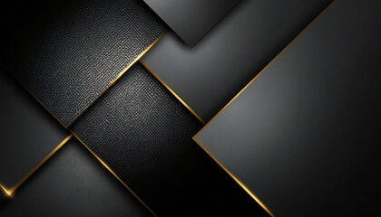 Luxury Abstract Background with Black and Gold Geometric Layers.