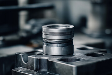 Detailed View of a Precision Machined Metal Piston Component in a Workshop