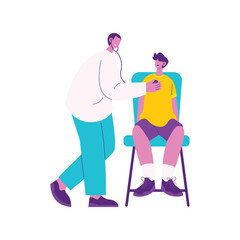 Doctor Examining Patient Heartbeat with Stethoscope While Patient Checks Phone.