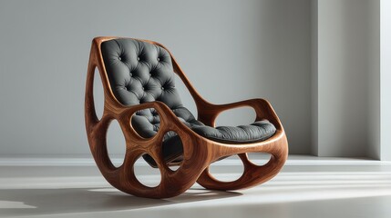 Modern wooden tufted rocking chair