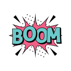 Explosive Boom Text in Vibrant Comic Book Style.