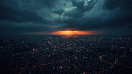 Cityscape under stormy skies