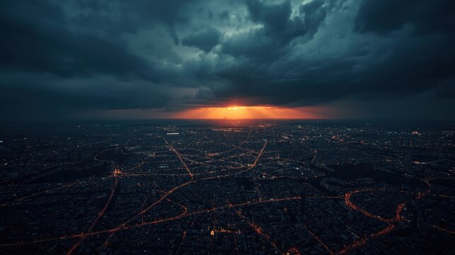 Cityscape under stormy skies - Powered by Adobe