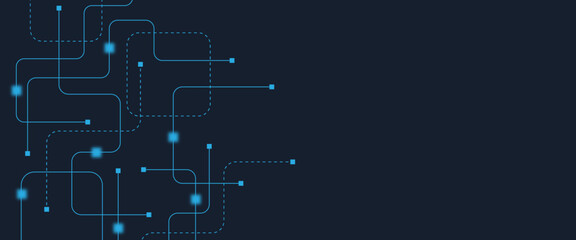Fototapeta premium Abstract digital AI circuit board background with tech icons. Digital technology motherboard texture design. Engineering circuit board concept for poster, header, banner, website, presentation