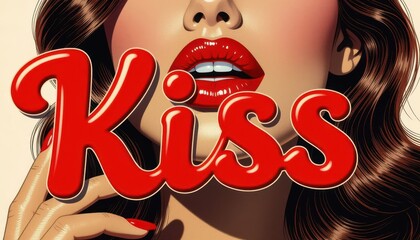Glamorous Woman with Bold Red Lips and Kiss Theme