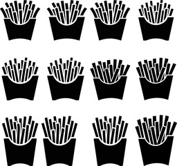 Fototapeta premium French Fries Icon Set, Fast Food Potato Fries in Solid Black Style