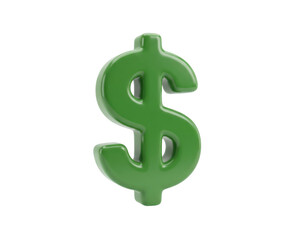 Obraz premium A shiny green dollar sign symbol on a clean white background, representing currency.