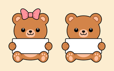 Cartoon Bear Holding Sign Illustration