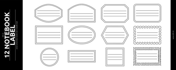 Doodle School Label Notebook Sticker Set. Cute Book, Note, List Name Tag