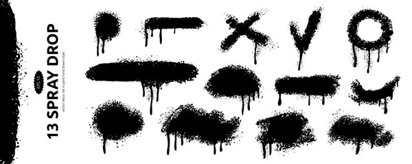 Spray Paint Drop Set. Spraypaint Splash Splatter Element. Texture Stain Effect