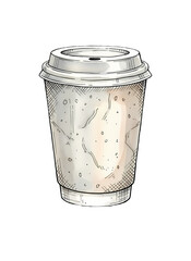 Clear plastic disposable coffee cup with white lid on black background