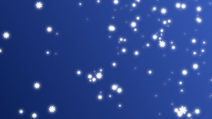 White Glowing Snowflakes Falling on Blue Gradient Background