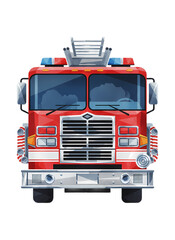 Fire truck front view with emergency lights on