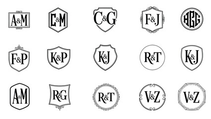Collection of elegant monogram logos in various shapes and designs