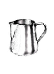 Shiny metal pitcher with handle on black background