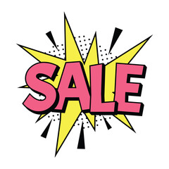 Fototapeta premium Vibrant Pink Sale Text Burst with Yellow Explosion Effects.