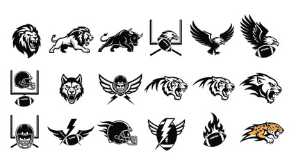 Collection of american football mascot logos with animals and helmets © Shela
