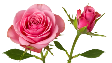 Pink rose and bud isolated on transparent background